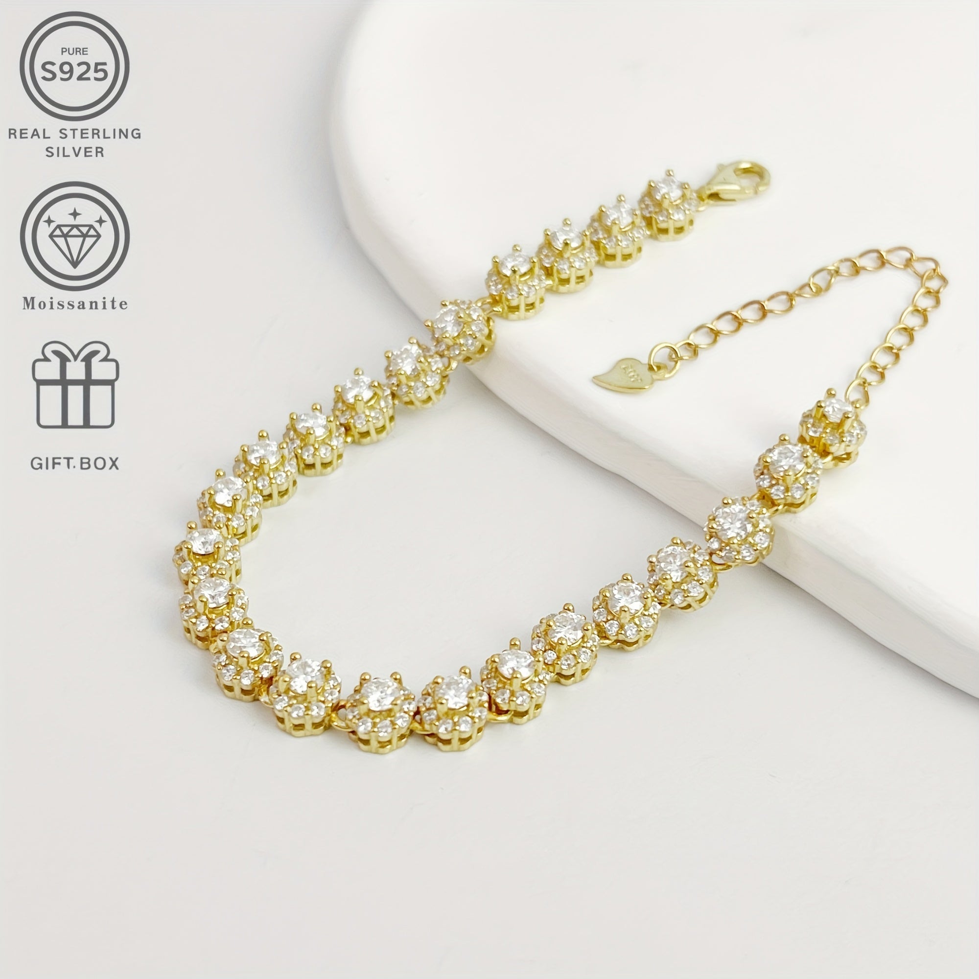 Sterling Silver Tennis Bracelet with Moissanite Row 23 Stones Wedding Jewelry