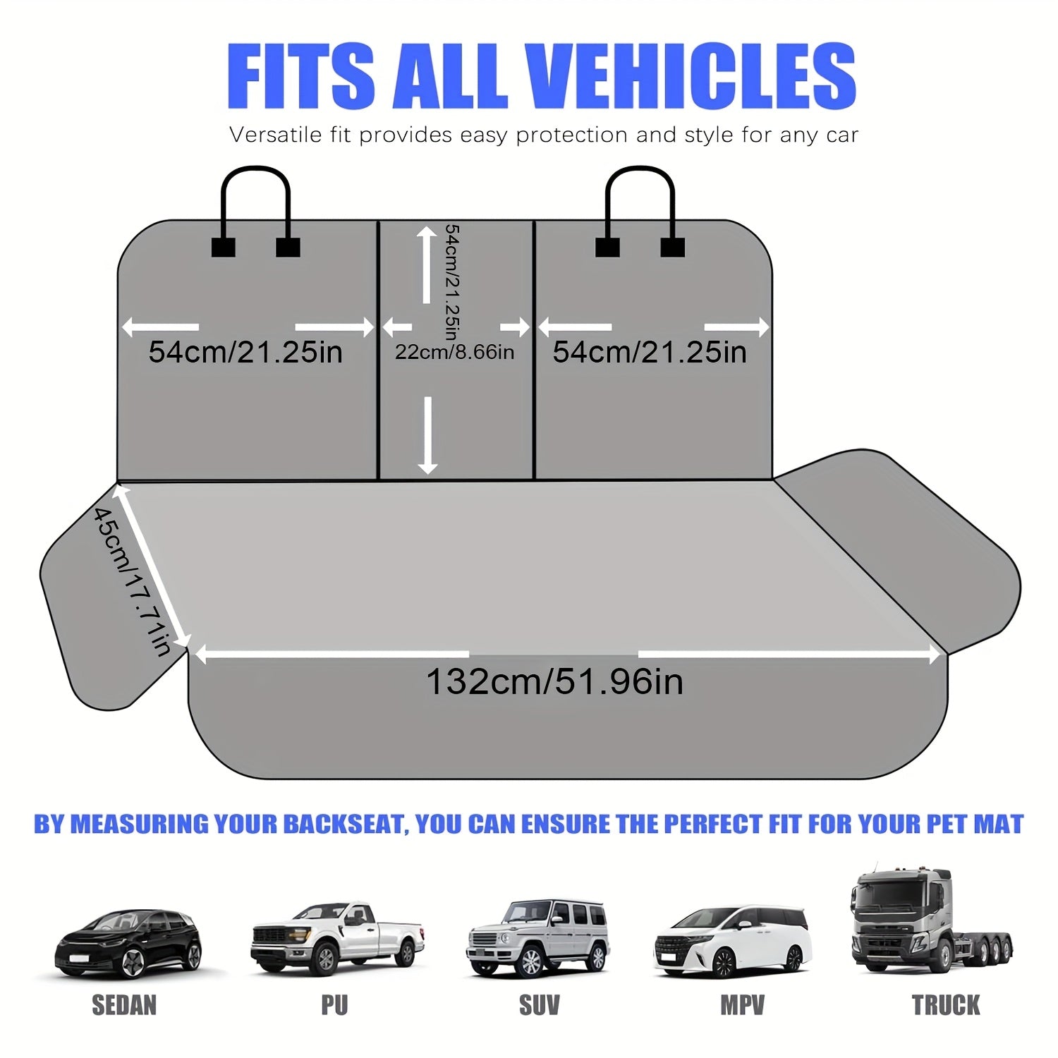 Universal Quilted Car Rear Seat Cushion Heavy Duty Polyester Adjustable