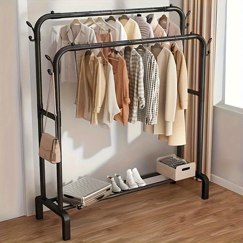 Stainless Steel Double Pole Clothes Drying Rack Large Capacity Floor Standing for Bedroom Balcony Bathroom
