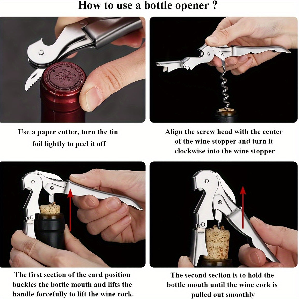 Naychali po'latdan yasalgan qopqoq ochuvchi - Barlar, restoranlar va uyda foydalanish uchun ikki qovurg'a bilan klassik vino ochuvchi. Kumush, oltin, pushti oltin ranglarda mavjud.