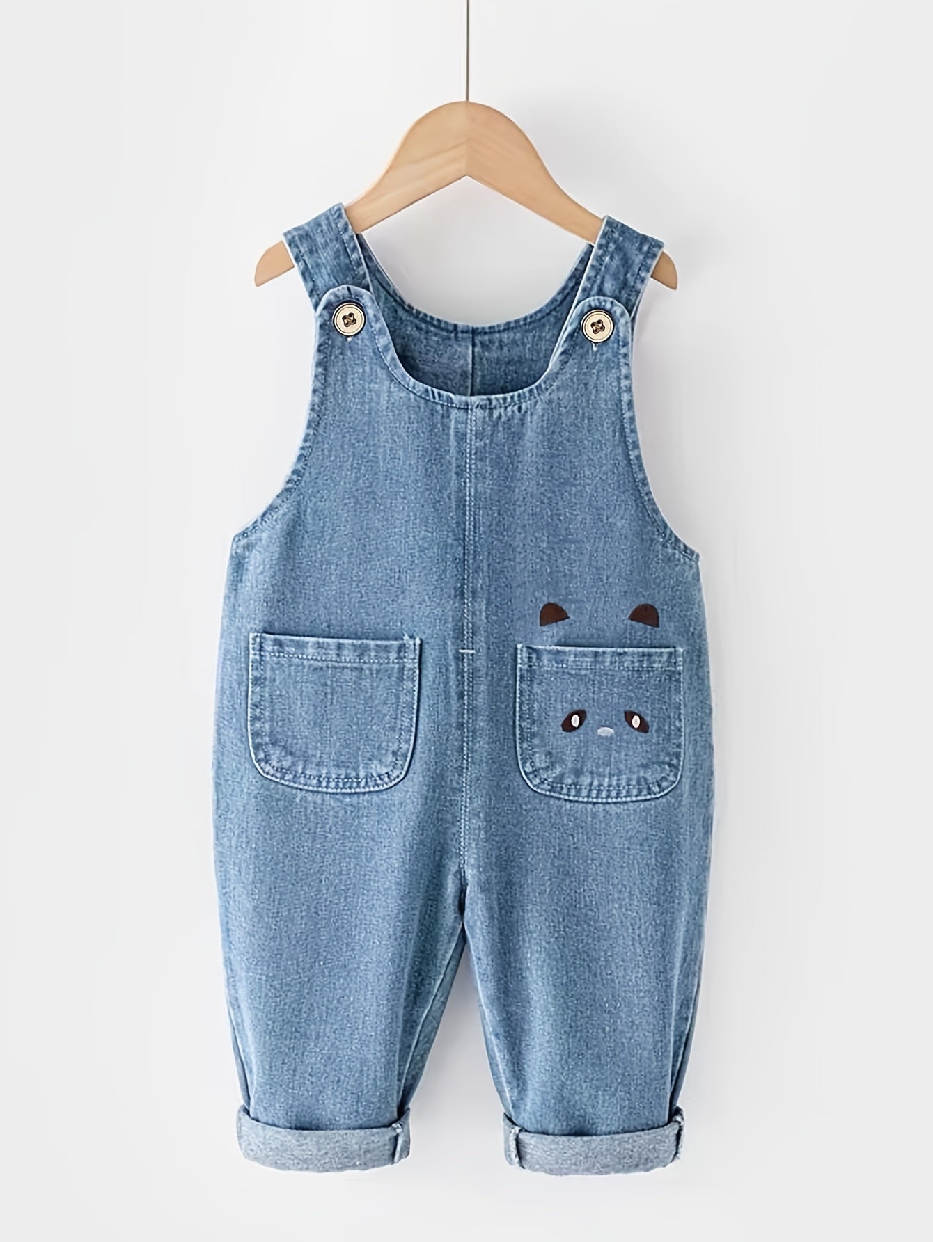 Детский джинсовый комбинезон с вышивкой лица кота для весенних и осенних прогулок на свежем воздухе