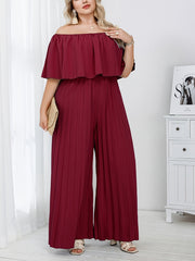 Women's Plus Size Beige One-Shoulder Loose Jumpsuit
