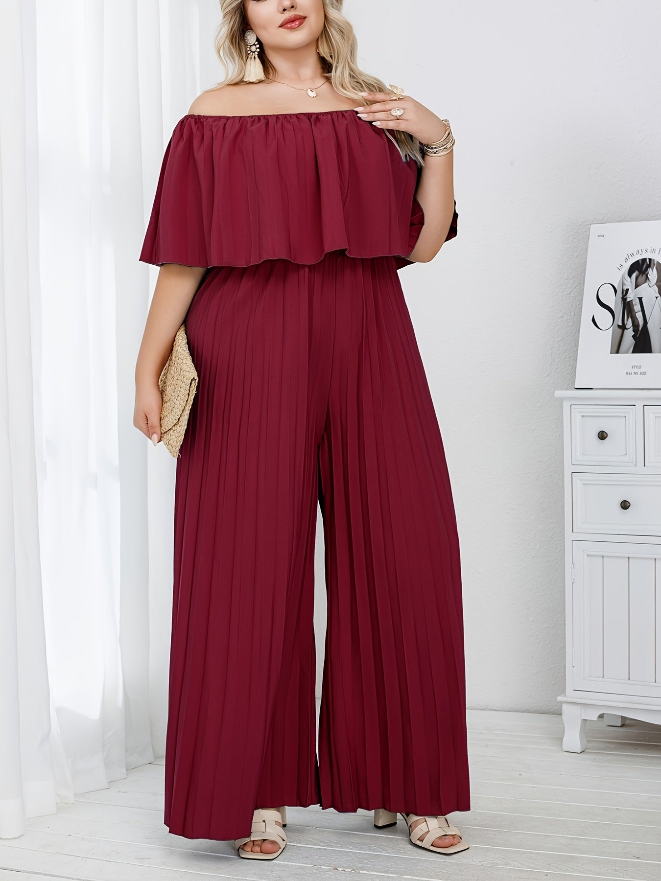 Women's Plus Size Beige One-Shoulder Loose Jumpsuit
