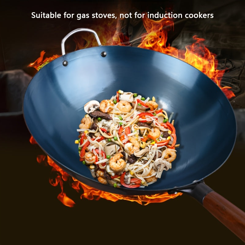 Cast Iron Wok Non-Stick Uncoated Round Bottom for Gas and Induction Stoves