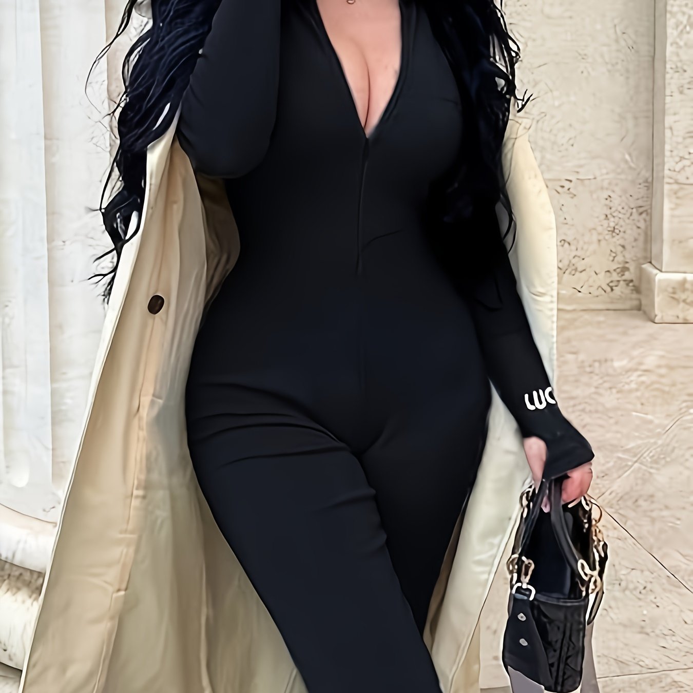 Body de manga larga con cremallera para mujer, ajustado de alta elasticidad, prenda entera