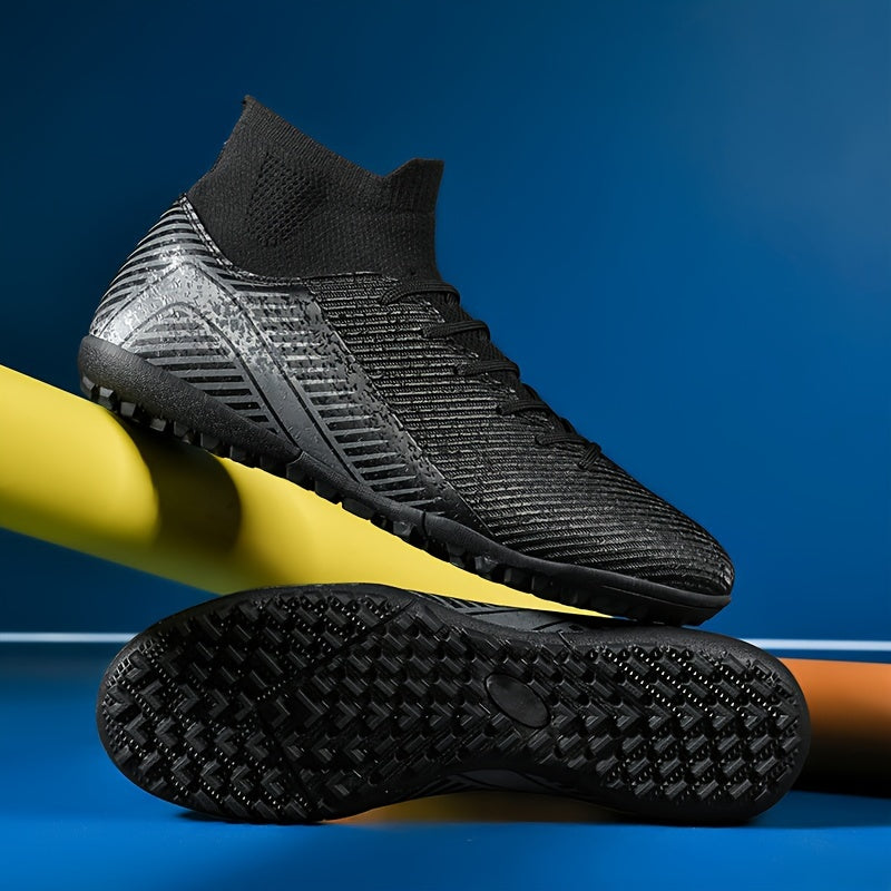 Men's Soccer Shoes with Stripe Pattern Non-Slip Rubber Sole Durable PU Upper Indoor Outdoor TF Studs