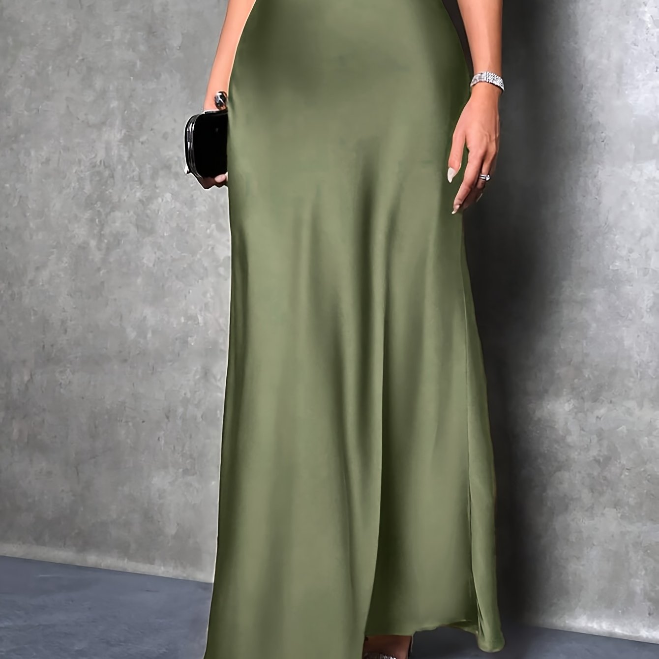 Women's Satin Maxi Skirt Black Plus Size Flowing Event Wear