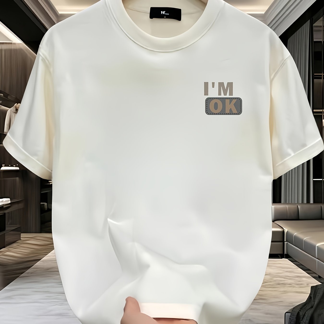 Men's Summer Cotton T-Shirt with Letter Print Crew Neck Loose Fit Casual Top