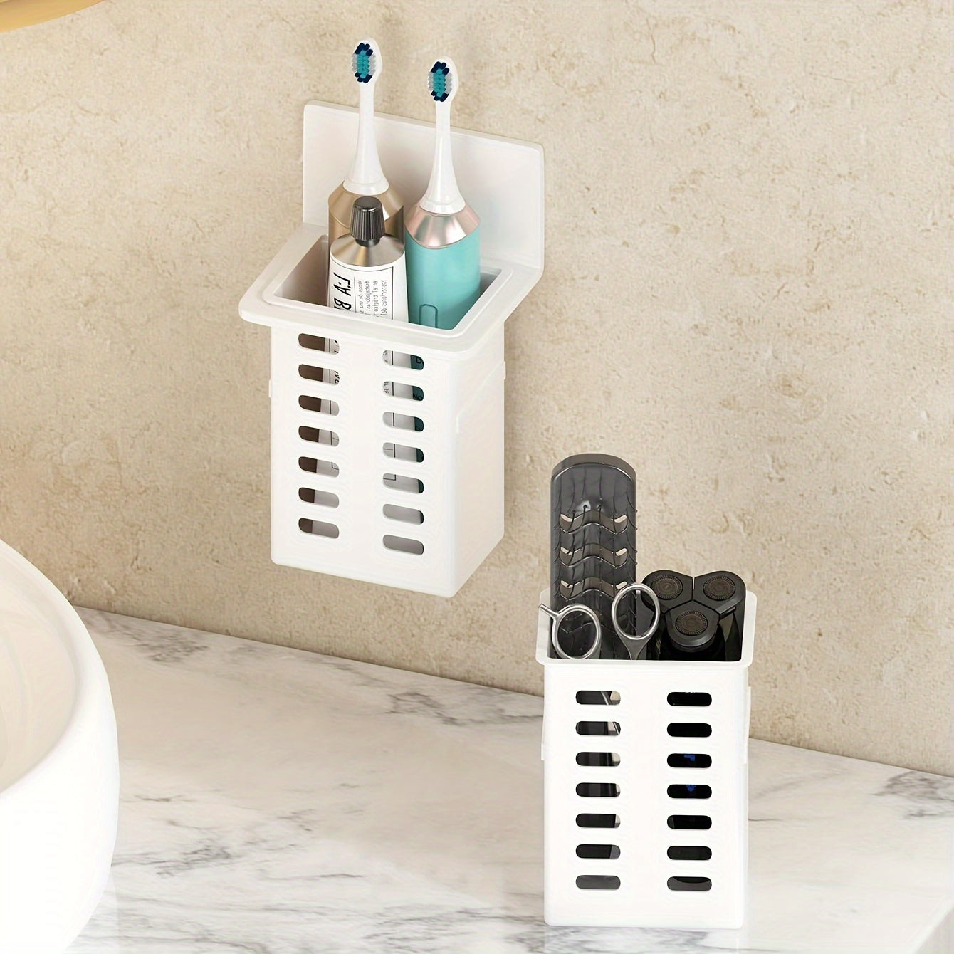 Wall-Mounted Bathroom Toothbrush Holder with Toothpaste and Brush Storage