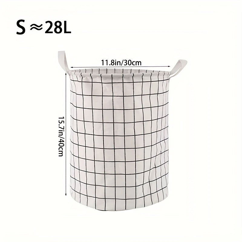 Large Foldable Waterproof Laundry Basket with Toy Storage Cotton Linen Plaid