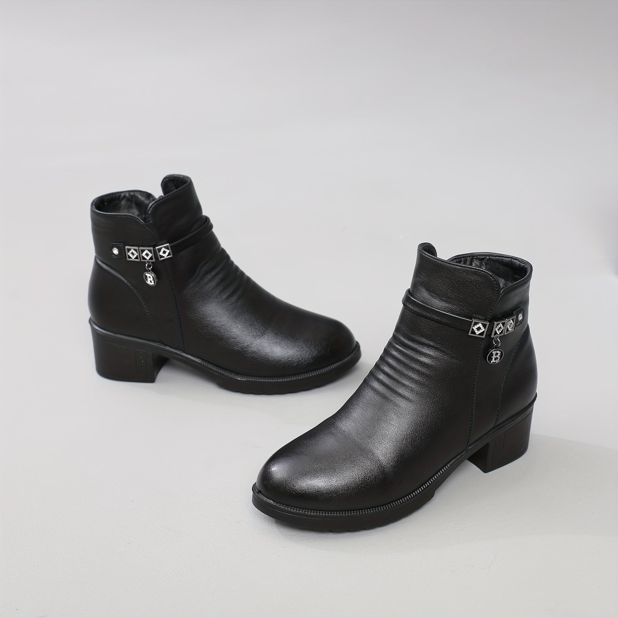 Women’s Ankle Boots With Chunky Heel Zipper Cold Weather Shoes