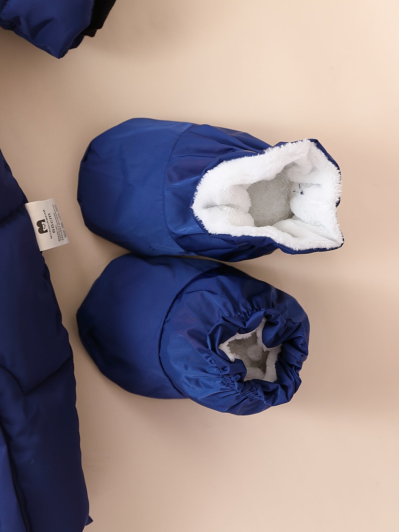 Baby Boys Winter Jumpsuit with Hood Faux Fur Trim Fleece Lining Mittens and Booties