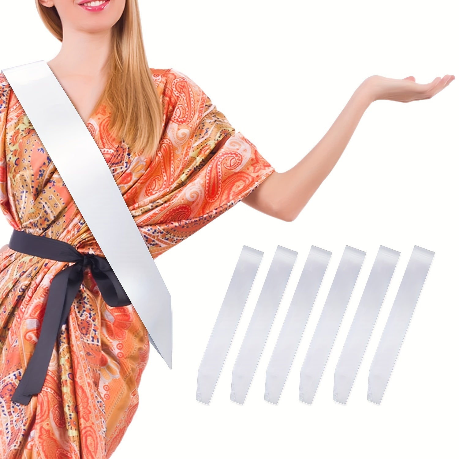 Set of 6 Satin Ribbon Belts for Weddings Birthdays Graduations and DIY Projects in Solid Colors