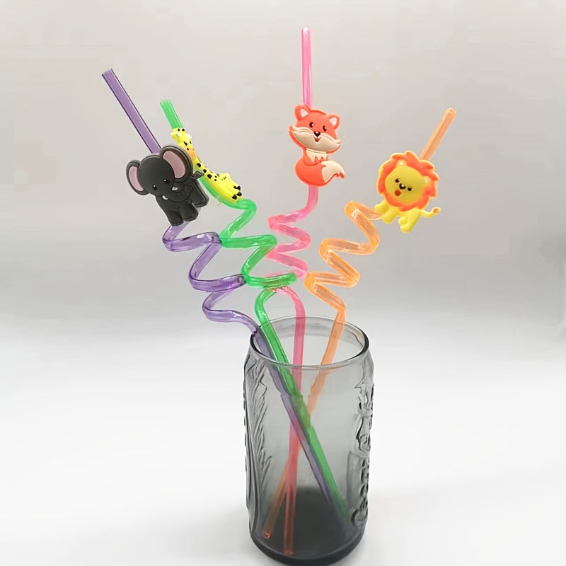 Set of 4 Plastic Zoo Animal Straws for Parties and Events