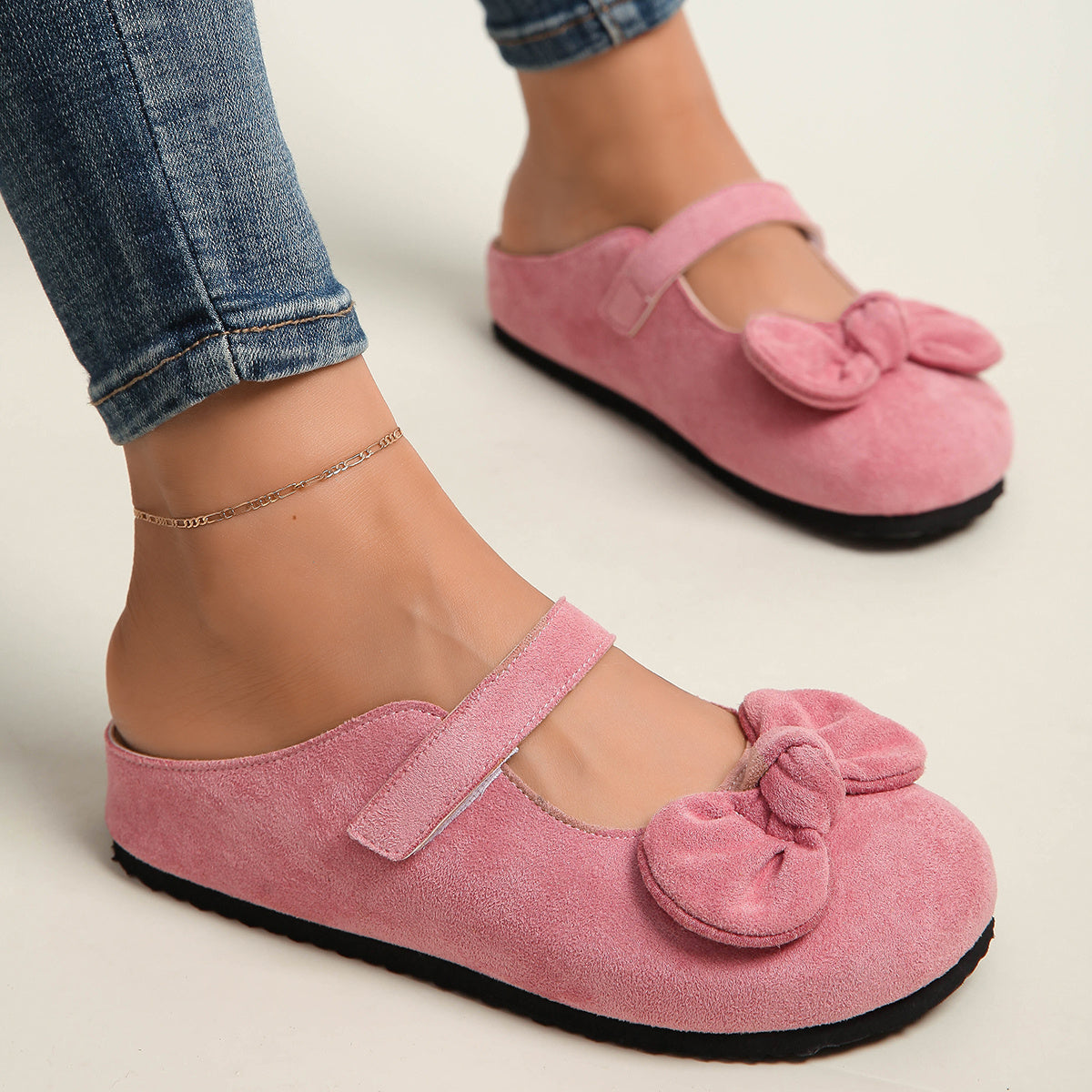 Women's Slip-On Mules with Cushioned EVA Soles and Bow - All-Season Casual Shoes