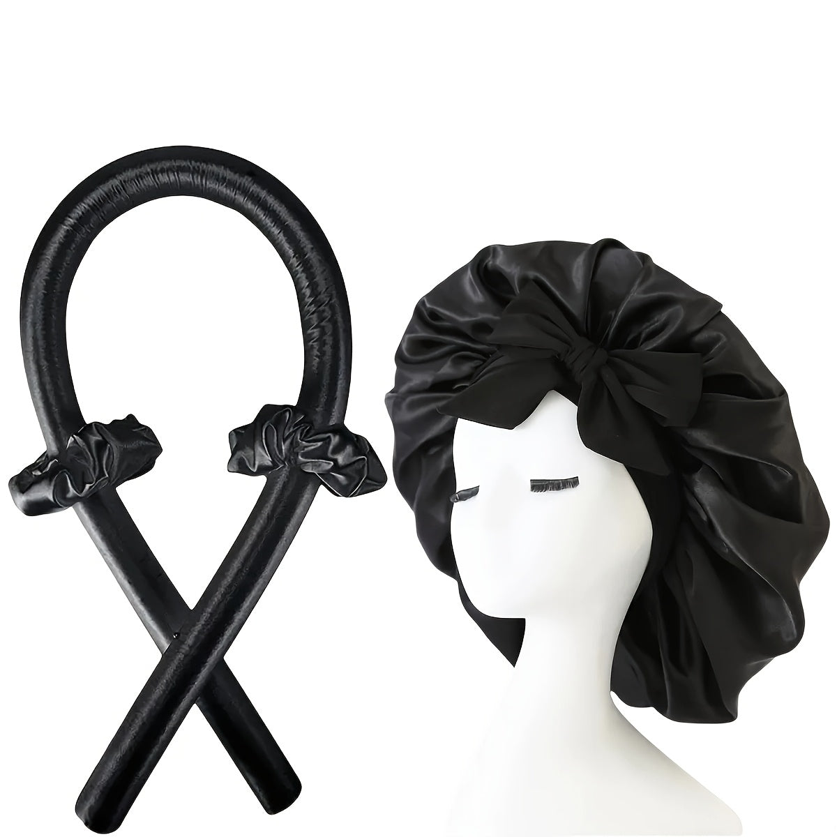 Juego de accesorios para el cabello de mujer, rizador sin calor, gorro de satén para dormir, bandas para el cabello, pinzas de garra, anillos