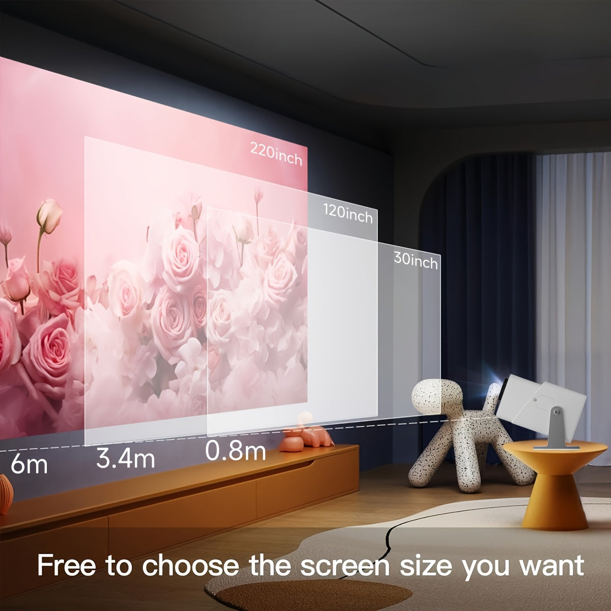 WiFi LED 4K Projector with Android OS, 260 Lumens, Office & Home Use