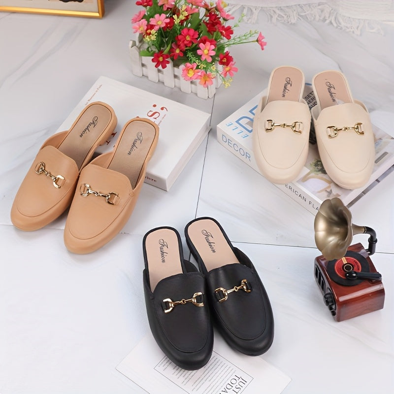 Women Summer Loafers Slip-On Mules with Metallic Buckle EVA TPU Comfortable