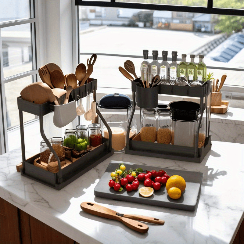 Регулируемый органайзер для столешницы и под раковиной с съемными лотками и сушилкой для посуды