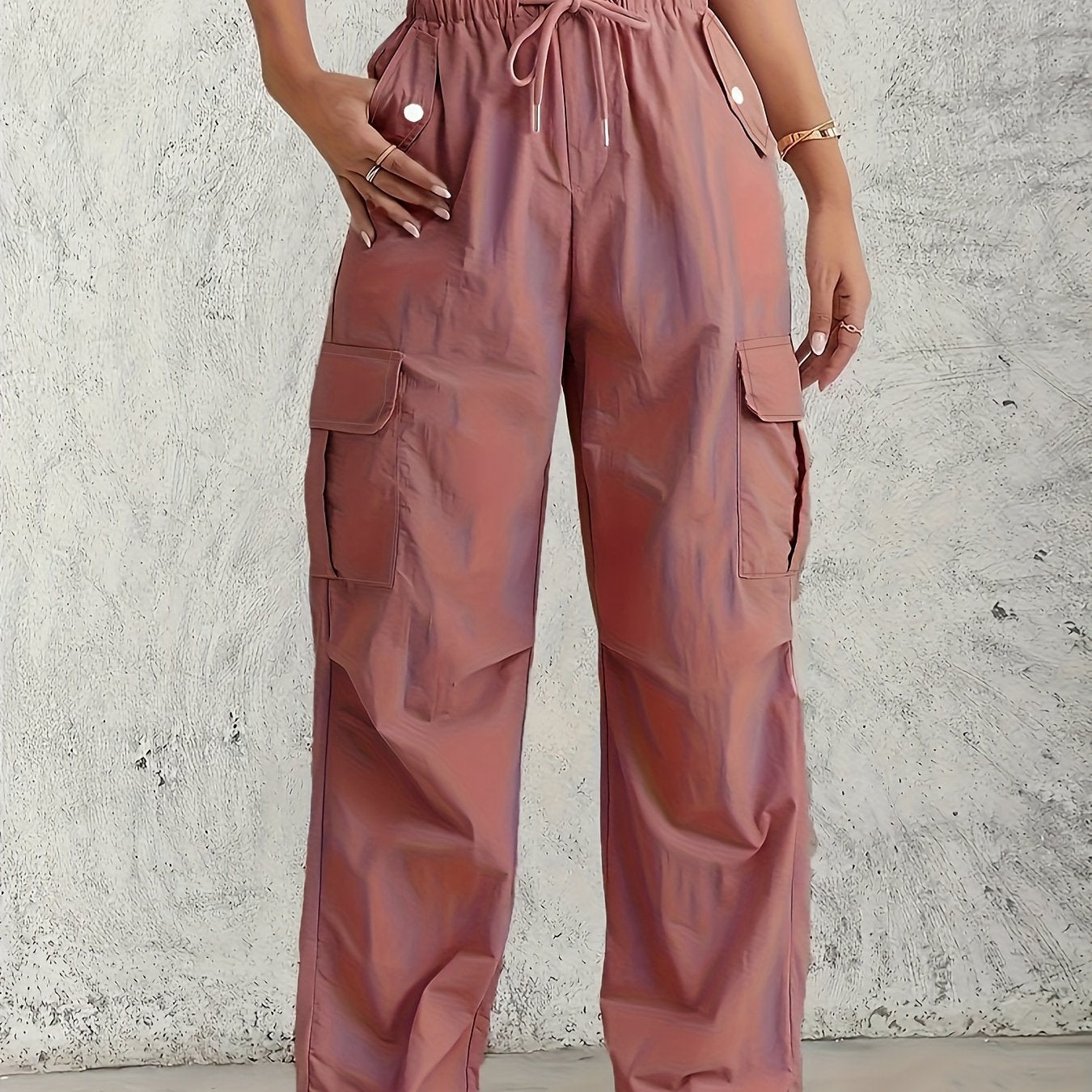Women's Plus Size Cargo Pants Light Pink Summer Straight Fit Drawstring Waist