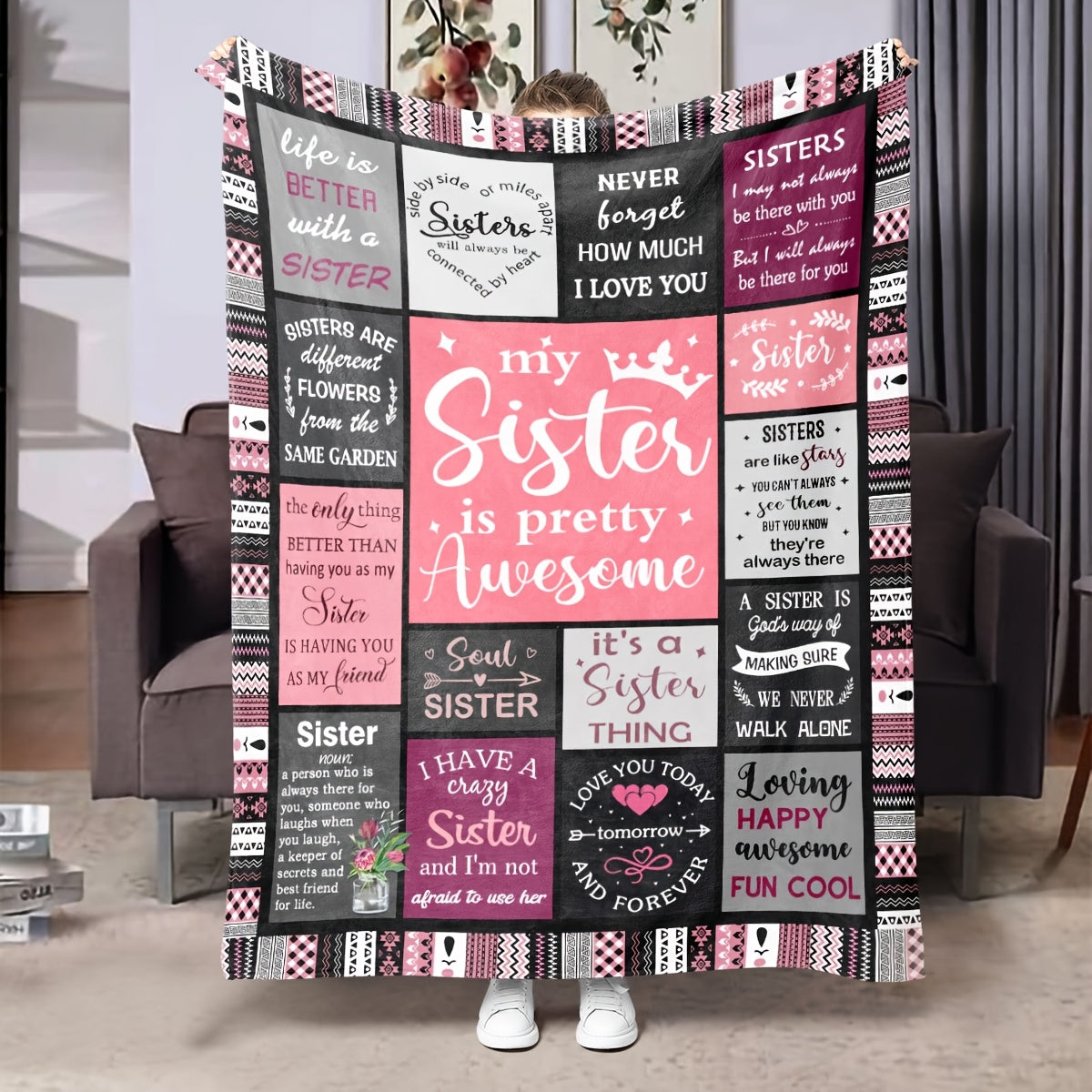 Personalized Sister Gift Blanket for Women Christmas Birthday