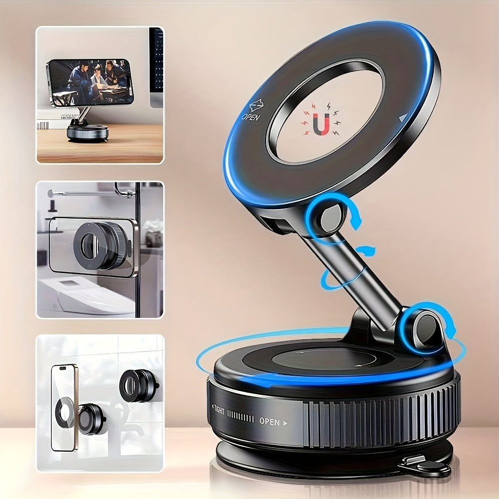 Adjustable Foldable Magnetic Car Phone Holder ABS Round 360° Rotatable Vacuum Suction