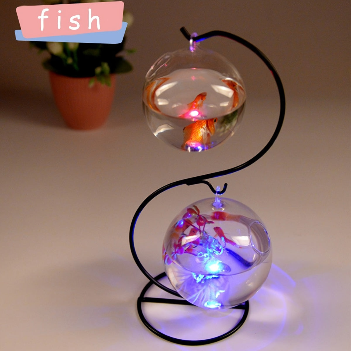 Hanging Fish Tank with Stand and Two Small Glass Mini Aquariums Tabletop Aquarium
