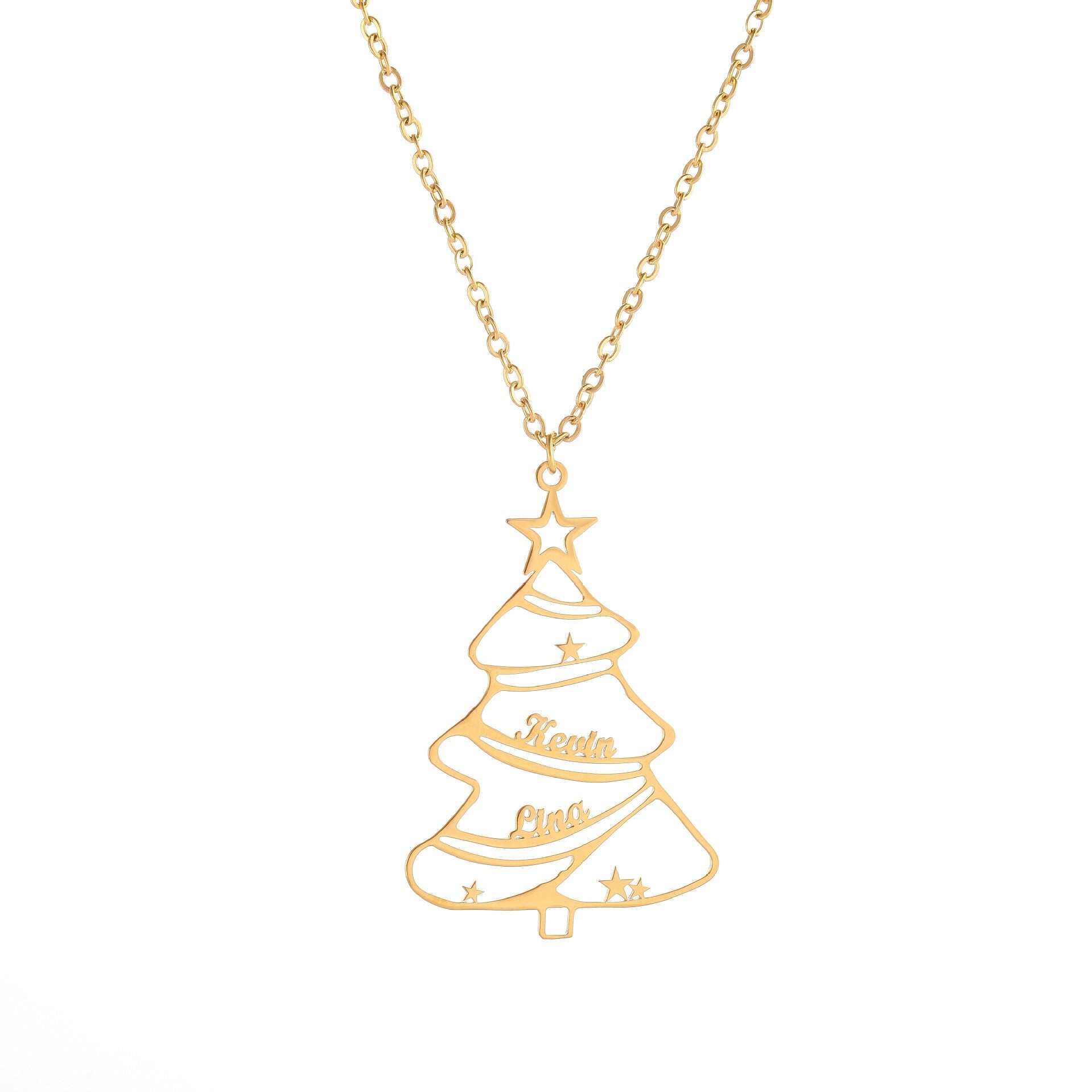 Collar de cadena con colgante de árbol de Navidad de acero inoxidable para mujeres y niñas regalo navideño