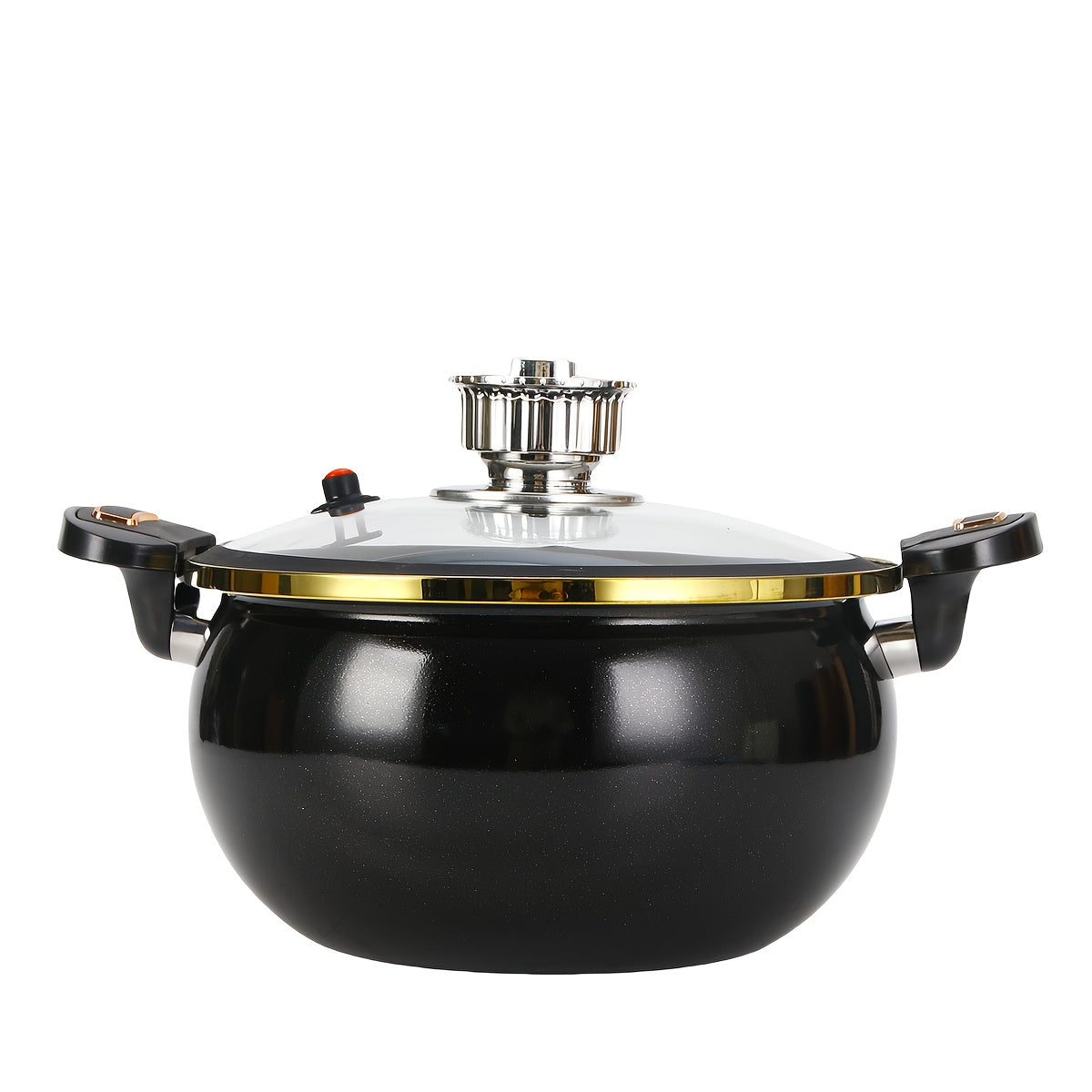 Enamel Pressure Cooker 236oz Black Red Golden Lid Automatic Timer Sealed Stovetop
