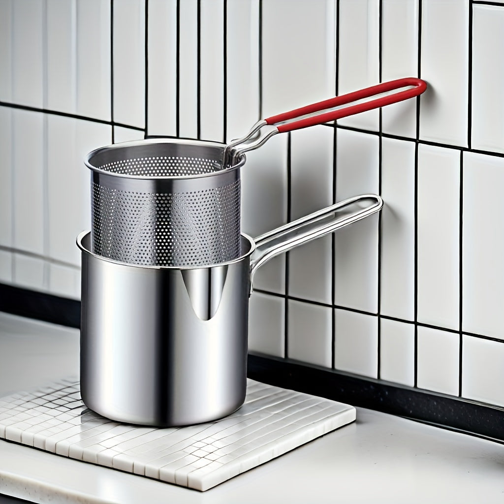 Stainless Steel Mini Deep Fryer with Non-stick Coating Oil-saving Filter Net