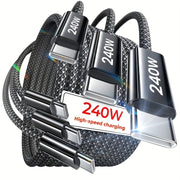 3-Pack USB C to C Cable 240W Fast Charging Nylon Glossy Finish Data Sync