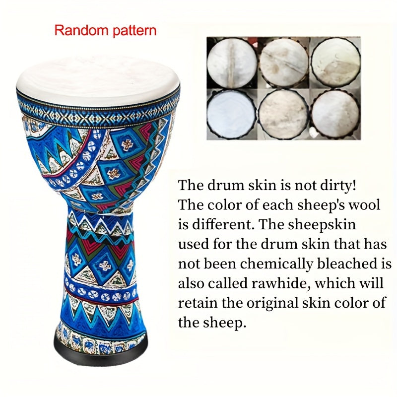 8-Inch African Djembe Drum for Beginners with Goatskin Head in Red Yellow Blue