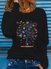 Туника для женщин больших размеров с длинным рукавом, вязаная, с принтом бабочка и деревья, повседневный стиль