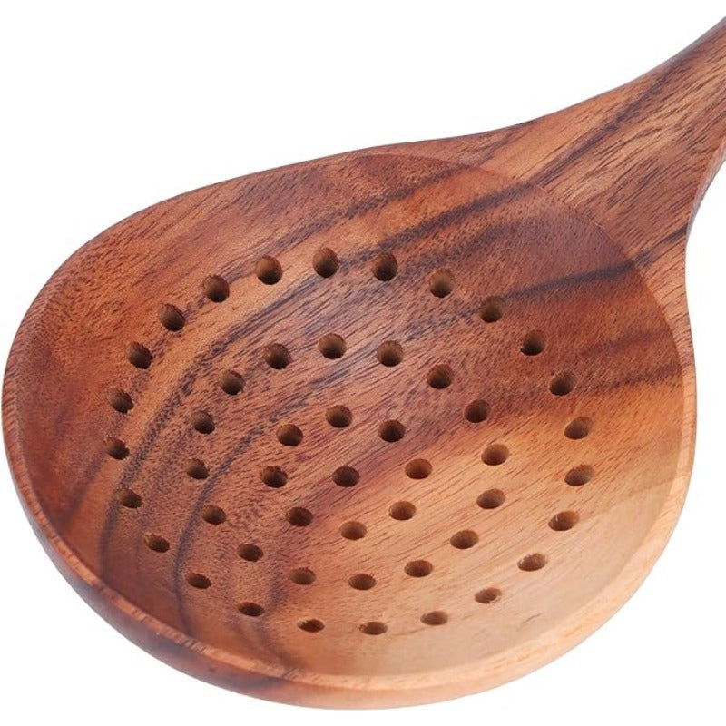 Durable Teak Wooden Cooking Spoon Set with Holder Kitchen Utensils for Cooking