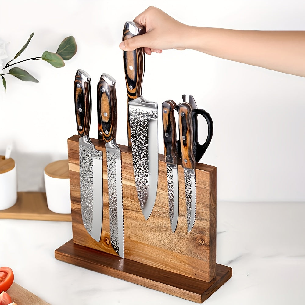 Wooden Magnetic Knife Block Holder with Strong Magnets for Kitchen Organization