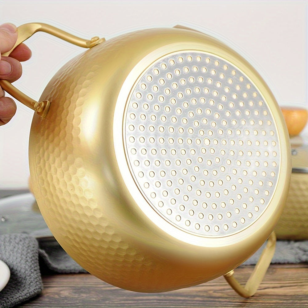 Olla de aluminio para ramen con tapa de vidrio compatible con inducción para sopas y fideos instantáneos