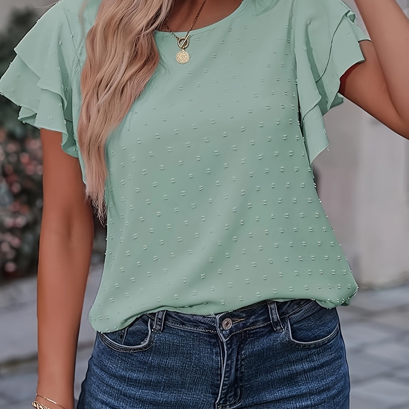 Plus o'lcham ayollar uchun ruffle qolti T-shirt oq bahor yoz kundalik ko'ylak