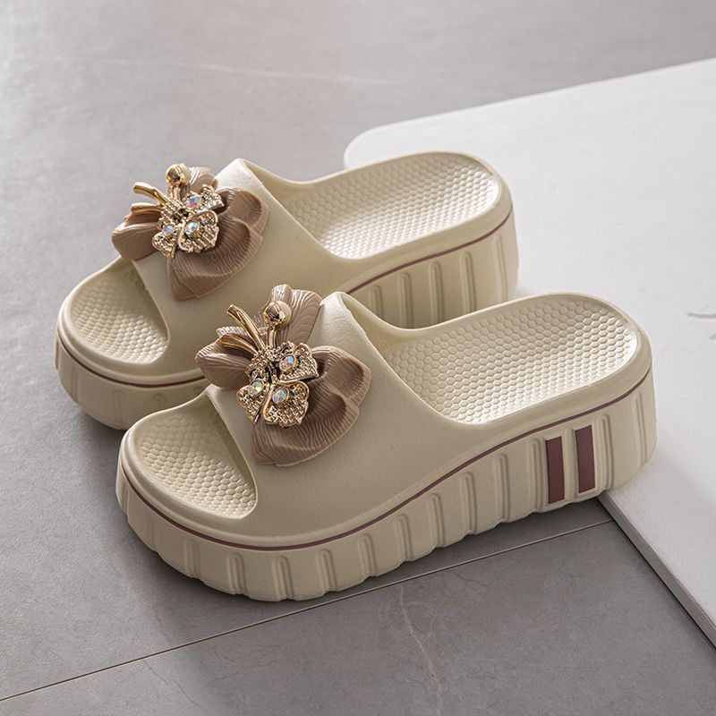 Women Floral Embellished Slide Sandals EVA Non-Slip Durable Beach Shoes