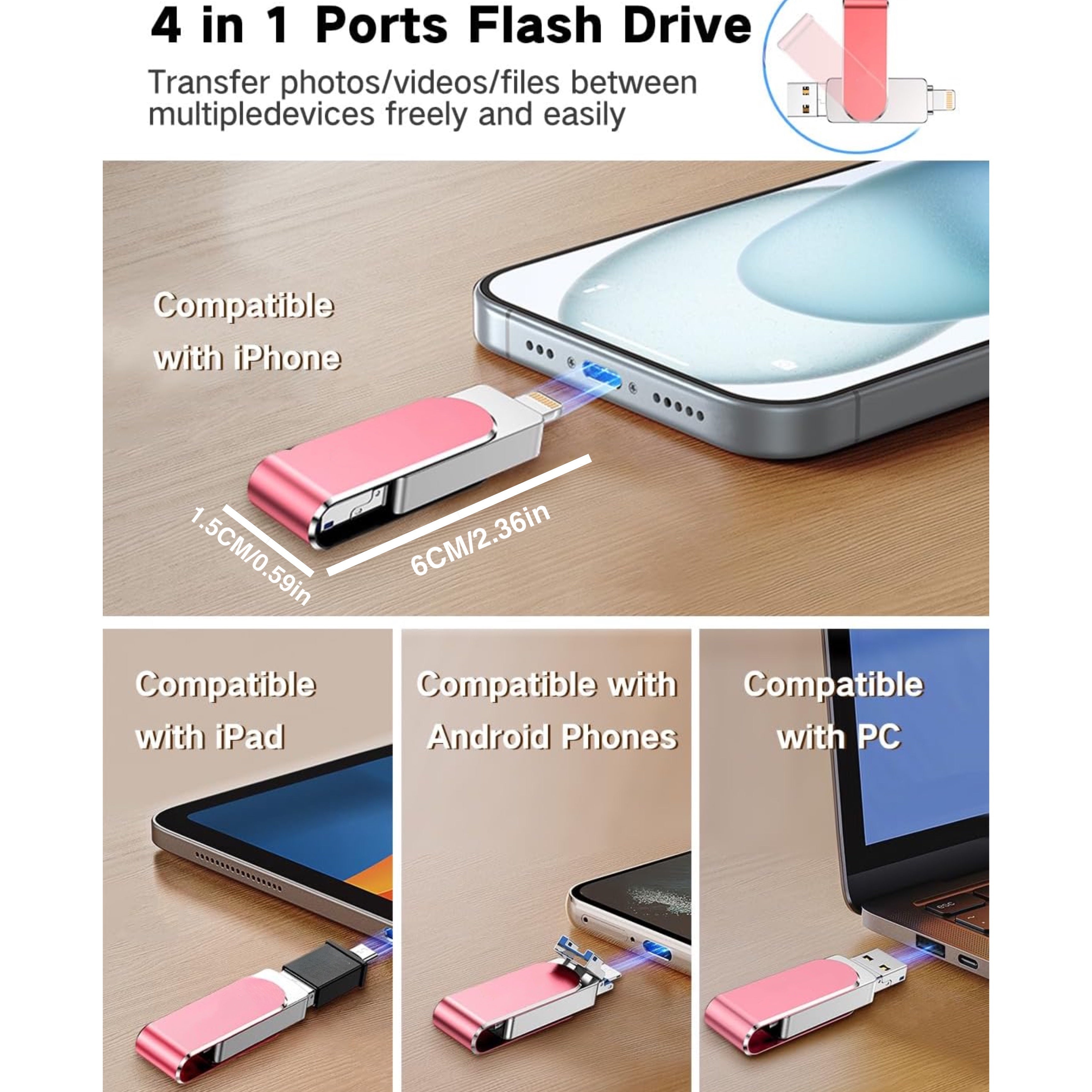 iPhone USB Flash Drive 64GB 128GB 256GB MFi Certified for Photos Videos Contacts