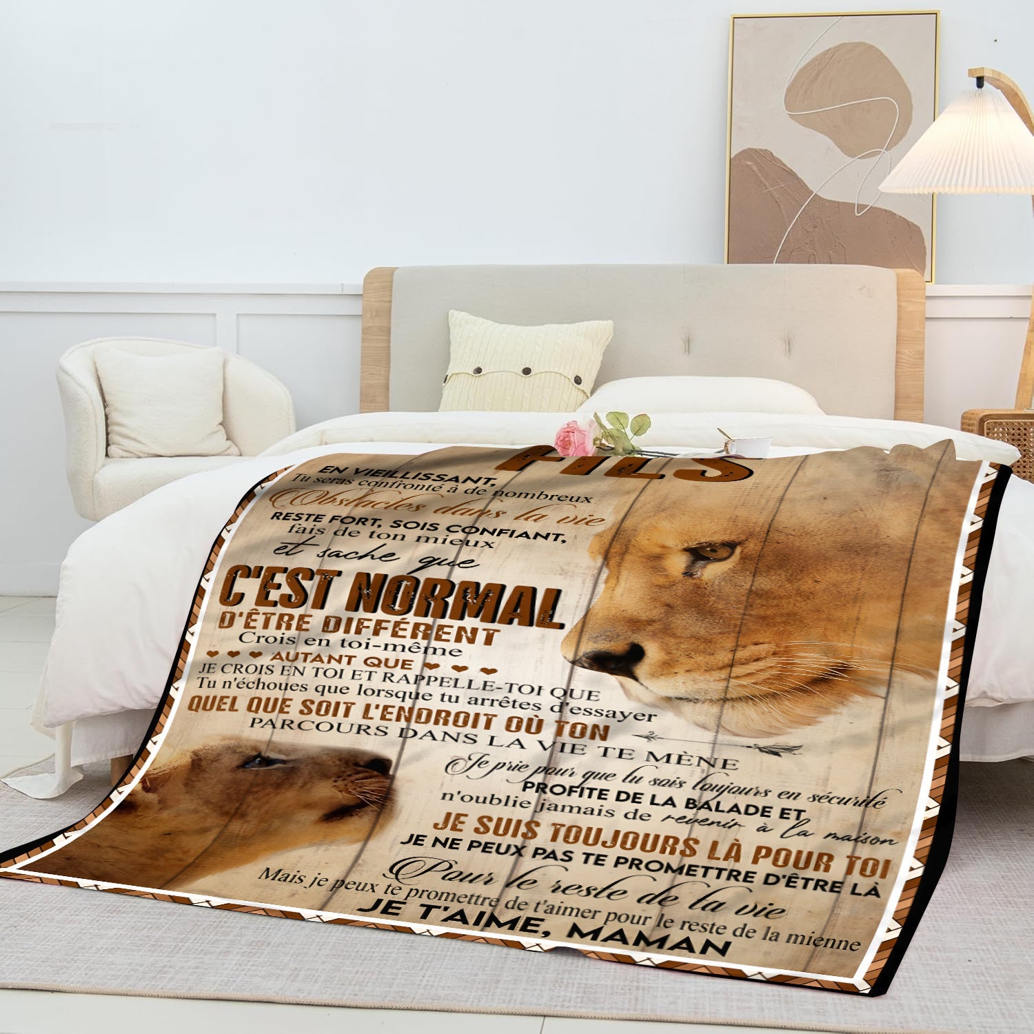 Mother and Son Themed Soft Flannel Blanket Luxurious Snug Knit Throw