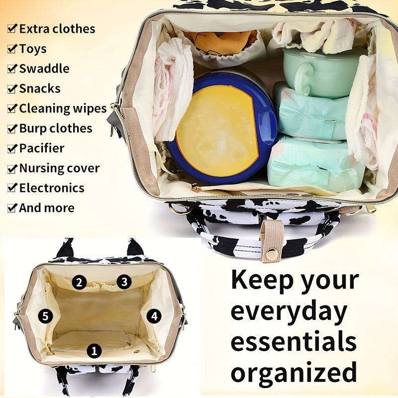 Diaper Bag Backpack with Stroller Hook for Parents Spacious Stylish Cow and Leopard Print