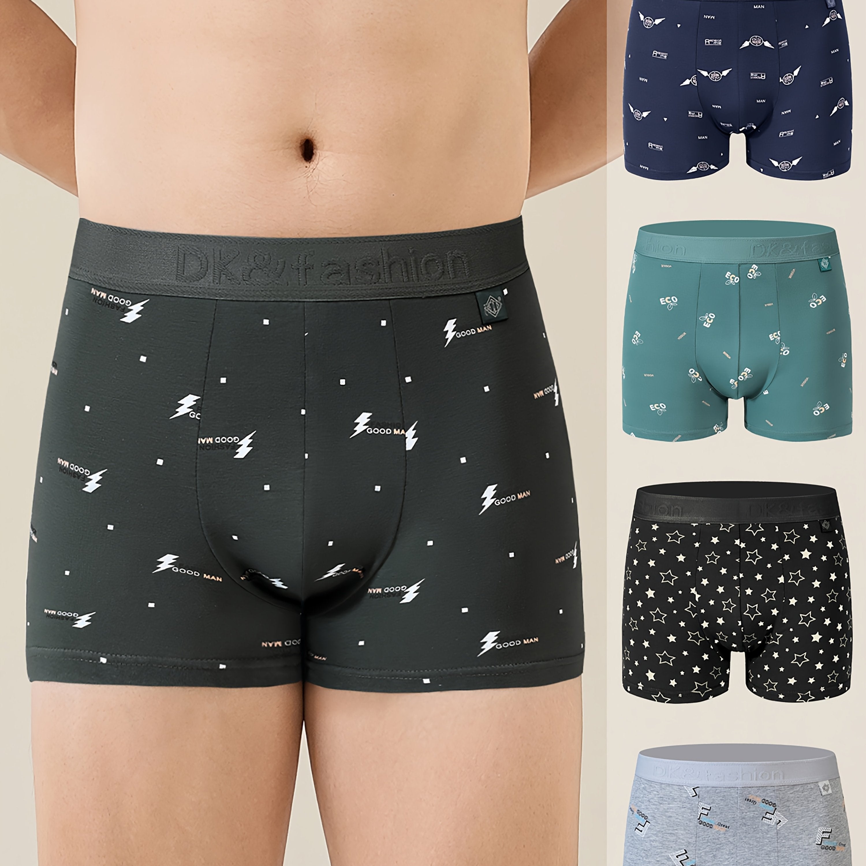 Men's 4-Pack Geometric Cotton Spandex Boxer Shorts Breathable Knit Casual Sports