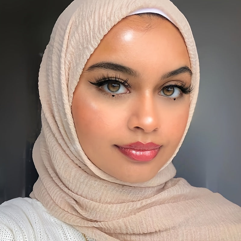 Crinkled Polyester Hijab Scarf for Women Solid Color Breathable Lightweight