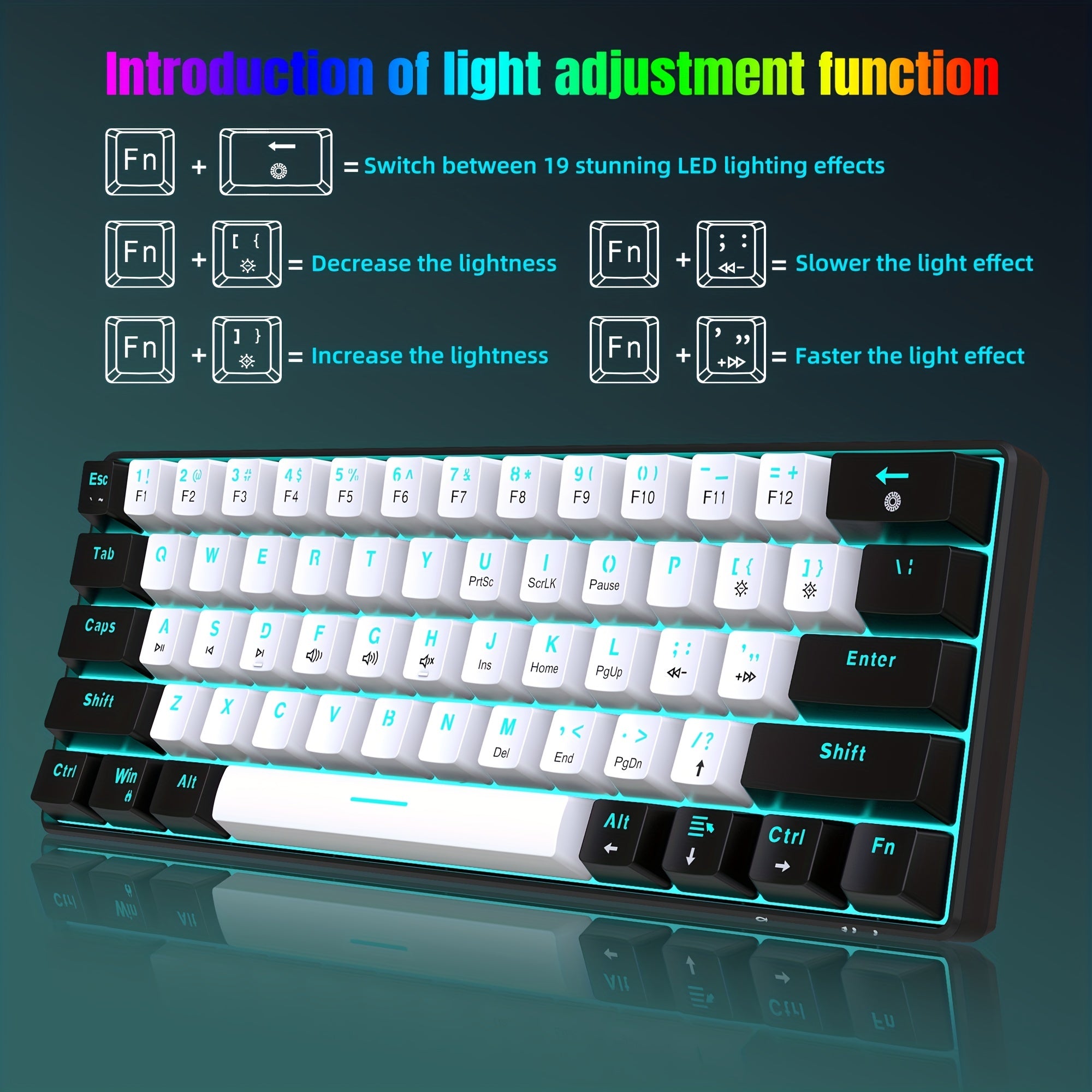 60% Mechanical Gaming Keyboard with LED Backlight Blue Red Switches Portable Compact Wired