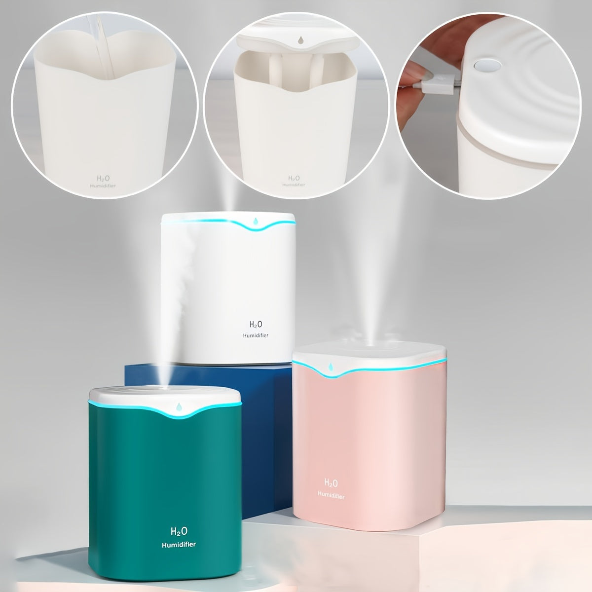 Humidificador ultrasónico con USB doble niebla aromaterapia luz nocturna 300mL/h para hogar oficina