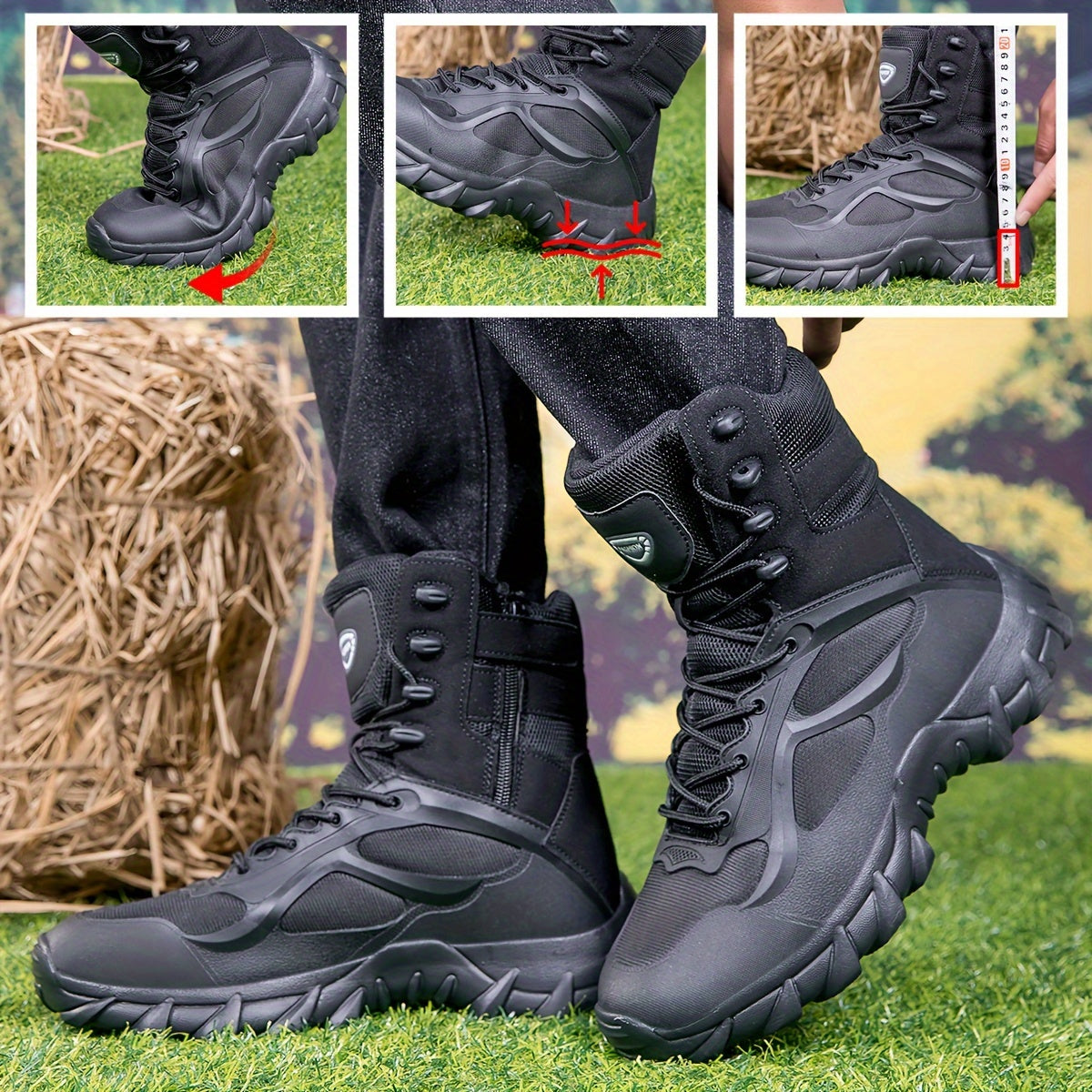 Men's High-Top Hiking Boots Durable PU Fabric Upper Rugged MD Sole Outdoor Activities