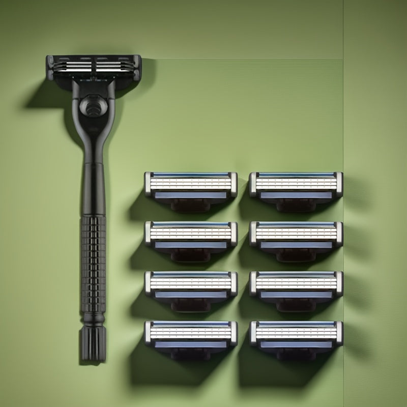 Men's Safety Razor Stainless Steel Handle Mach 3 Blades for Smooth Shave