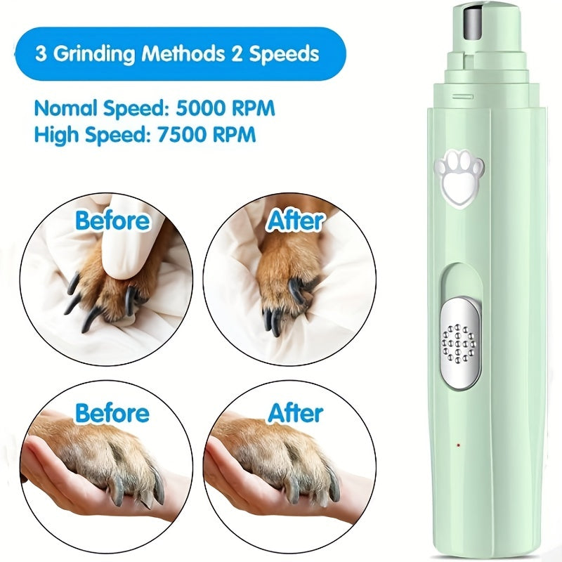 Electric Dog Nail Grinder 2-Speed Rechargeable Quiet Pet Nail Trimmer for Cats and Dogs