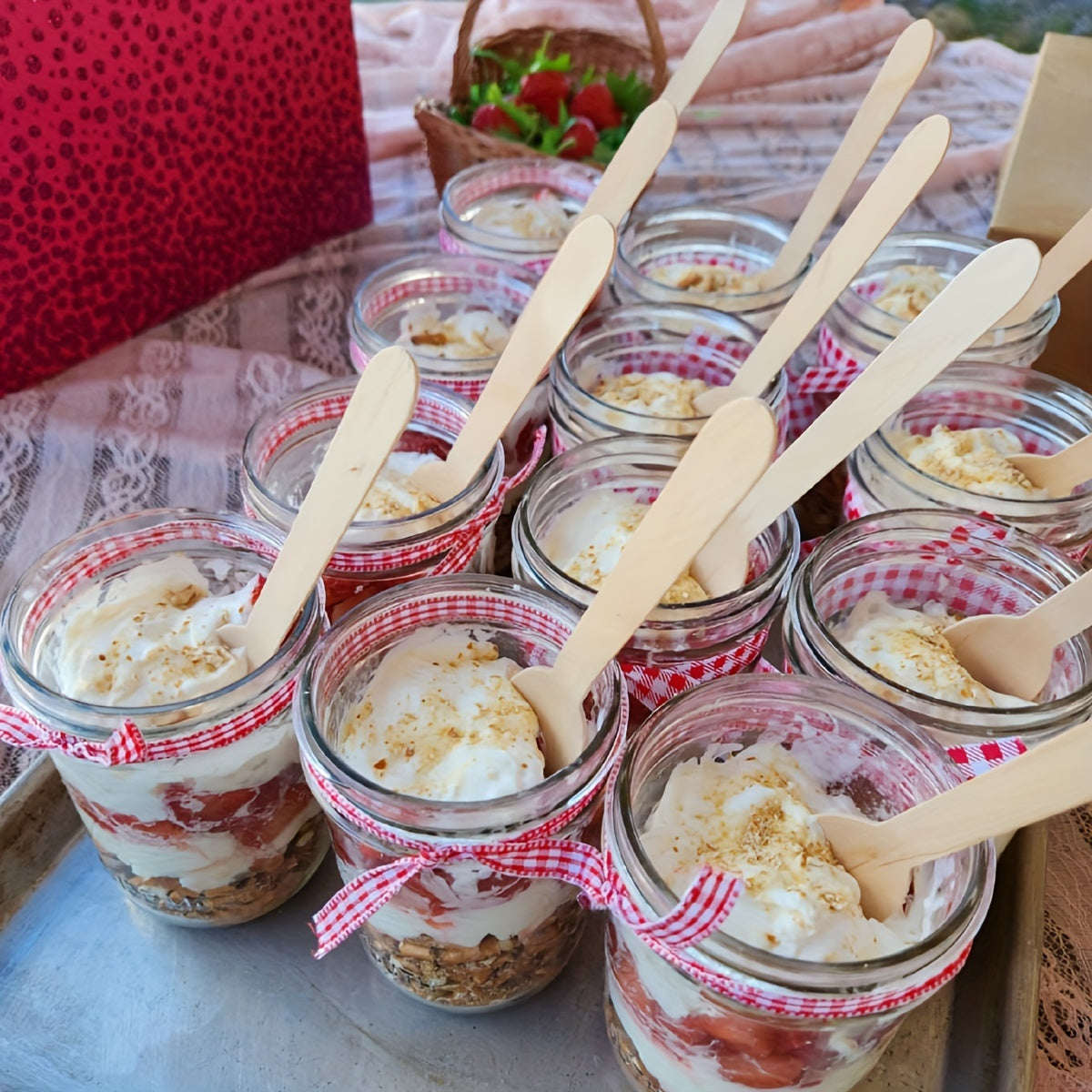 Juego de 100 vajilla desechable de madera de abedul con cucharas de madera para fiestas y eventos