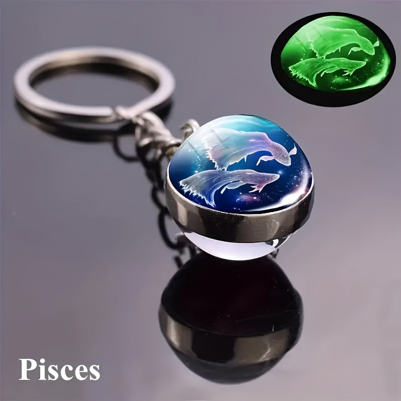 Starry Sky Glass Ball Car Keychain Zodiac Sign Auto Accessory Gift